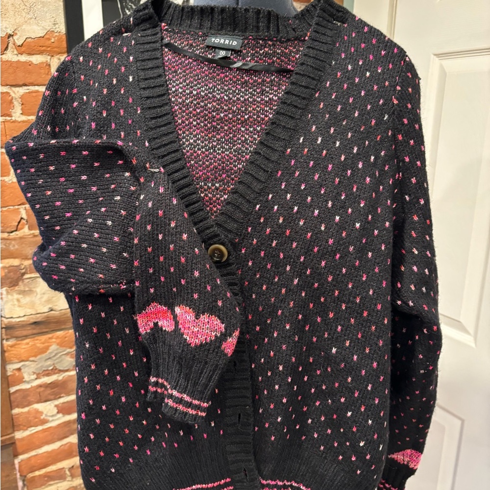 Torrid Black Cardigan with Pink Accents